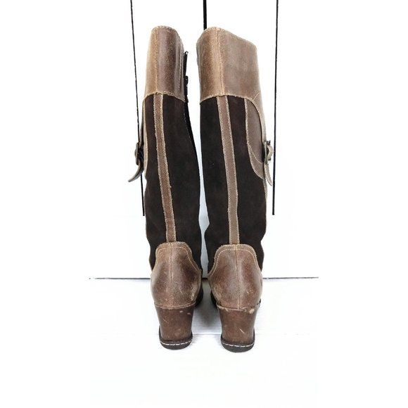 Brown tall suede leather wedge boots - Picture 5 of 9
